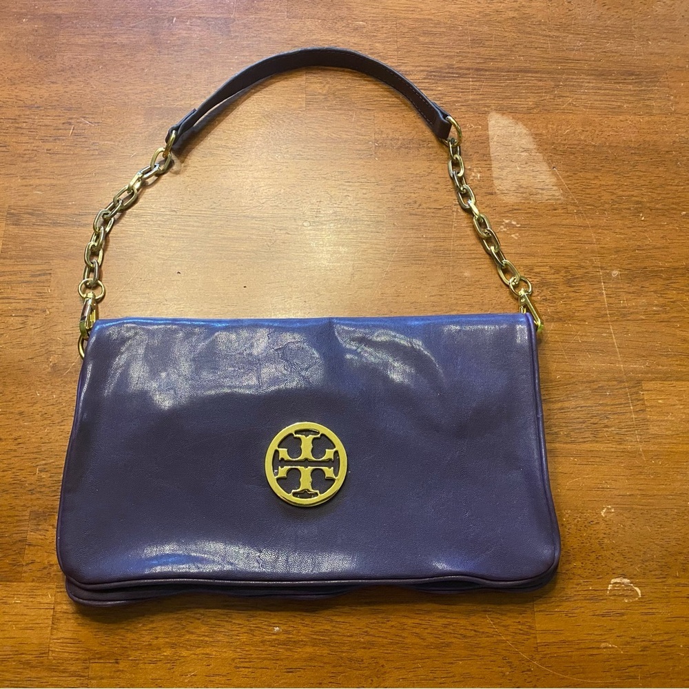 Tory Burch Plum Leather Shoulder/Clutch Bag